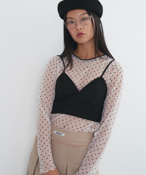 SOEMIN（ソミン）の「【SELECT】Sheer dot long sleeve tops／シアードット長袖トップス（Tシャツ/カットソー・レディース・ブラック/ホワイト・FREE）」の12枚目の写真