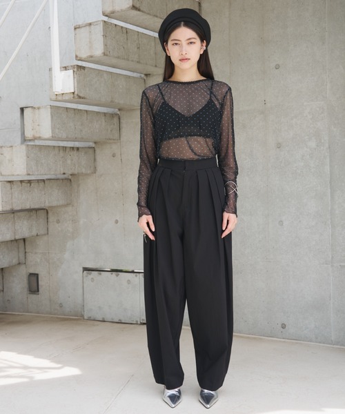 SOEMIN（ソミン）の「【SELECT】Sheer dot long sleeve tops／シアードット長袖トップス（Tシャツ/カットソー・レディース・ブラック/ホワイト・FREE）」の18枚目の写真