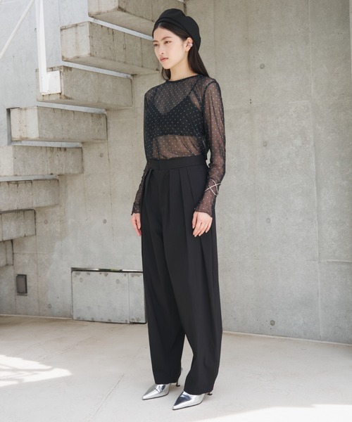 SOEMIN（ソミン）の「【SELECT】Sheer dot long sleeve tops／シアードット長袖トップス（Tシャツ/カットソー・レディース・ブラック/ホワイト・FREE）」の19枚目の写真