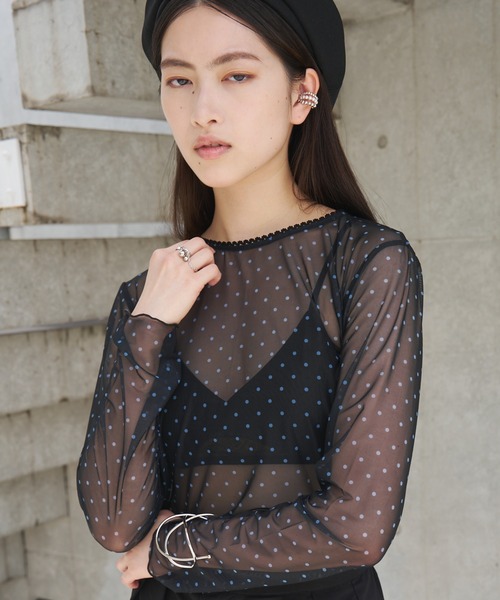 SOEMIN（ソミン）の「【SELECT】Sheer dot long sleeve tops／シアードット長袖トップス（Tシャツ/カットソー・レディース・ブラック/ホワイト・FREE）」の22枚目の写真