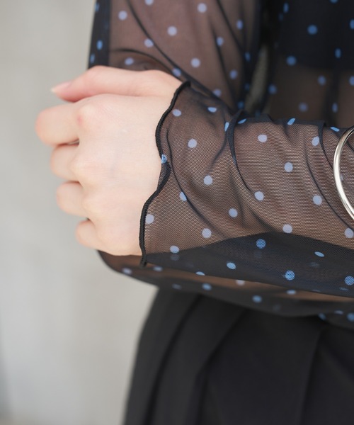 SOEMIN（ソミン）の「【SELECT】Sheer dot long sleeve tops／シアードット長袖トップス（Tシャツ/カットソー・レディース・ブラック/ホワイト・FREE）」の17枚目の写真