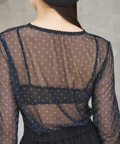 SOEMIN（ソミン）の「【SELECT】Sheer dot long sleeve tops／シアードット長袖トップス（Tシャツ/カットソー・レディース・ブラック/ホワイト・FREE）」の15枚目の写真