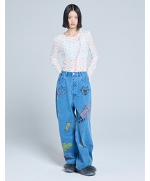 Little sunny bite（リトルサニーバイト）の「little sunny bite x Paula Grenouille doodle denim pants（デニムパンツ）」