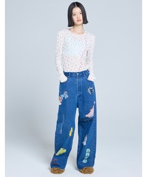 Little sunny bite（リトルサニーバイト）の「little sunny bite x Paula Grenouille doodle denim pants（デニムパンツ）」