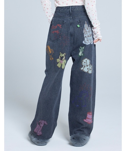 Little sunny bite(リトルサニーバイト)の「little sunny bite x Paula Grenouille doodle denim pants(デニムパンツ・レディース・ブラック/インディゴブルー/ライトインディゴブルー・MEDIUM/SMALL)」の6枚目の写真
