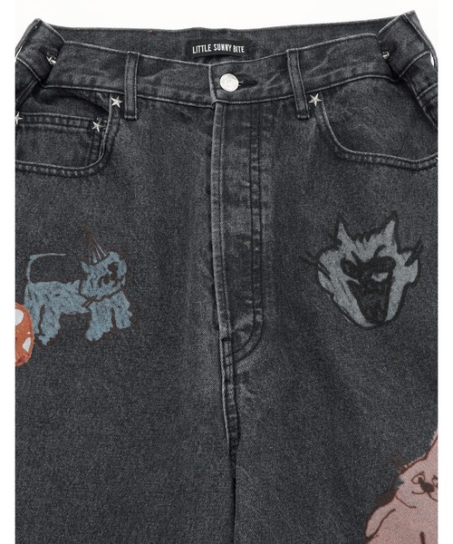 Little sunny bite(リトルサニーバイト)の「little sunny bite x Paula Grenouille doodle denim pants(デニムパンツ・レディース・ブラック/インディゴブルー/ライトインディゴブルー・MEDIUM/SMALL)」の7枚目の写真