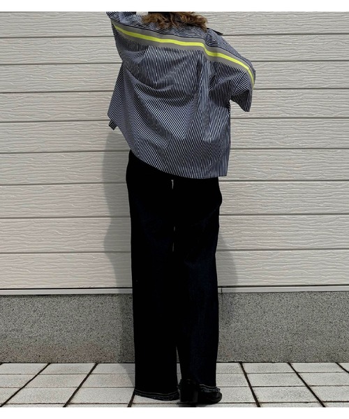Q(キュー)の「ヨークリブストライプ半袖シャツ(シャツ/ブラウス・レディース・ネイビー系・MEDIUM)」の12枚目の写真