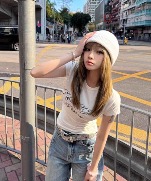WESTSEA(ウエストシー)の「ラインストーン ロゴ コンパクトTシャツ 半袖(Tシャツ/カットソー・レディース・ブラック/ホワイト・M)」の5枚目の写真