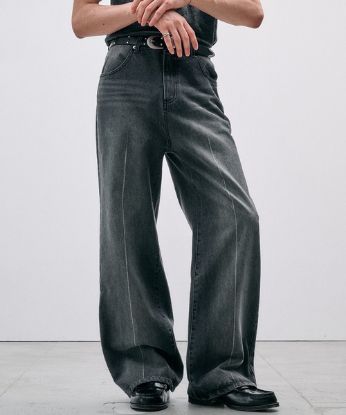 Adoon plain(アドーンプレーン)の「CENTER LINE STRAIGHT DENIM / センターラインストレートデニムパンツ(デニムパンツ・メンズ・ライトブルー/ブラック・SMALL/MEDIUM/LARGE)」の3枚目の写真