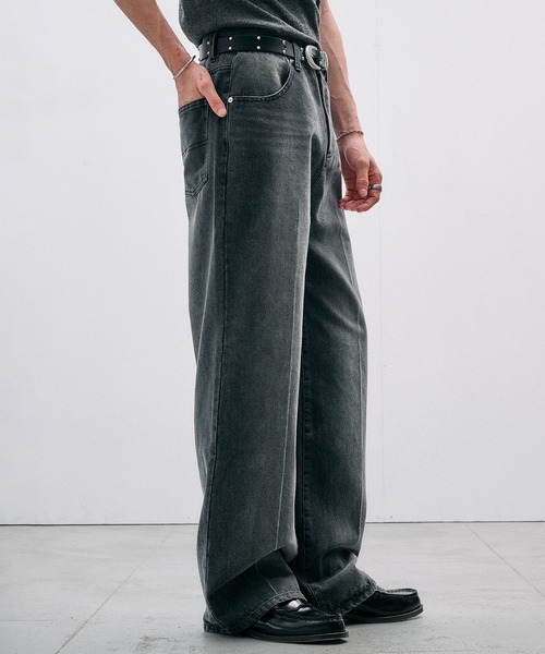 Adoon plain(アドーンプレーン)の「CENTER LINE STRAIGHT DENIM / センターラインストレートデニムパンツ(デニムパンツ・メンズ・ライトブルー/ブラック・SMALL/MEDIUM/LARGE)」の8枚目の写真