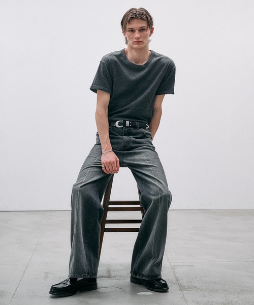 Adoon plain(アドーンプレーン)の「CENTER LINE STRAIGHT DENIM / センターラインストレートデニムパンツ(デニムパンツ・メンズ・ライトブルー/ブラック・SMALL/MEDIUM/LARGE)」の22枚目の写真