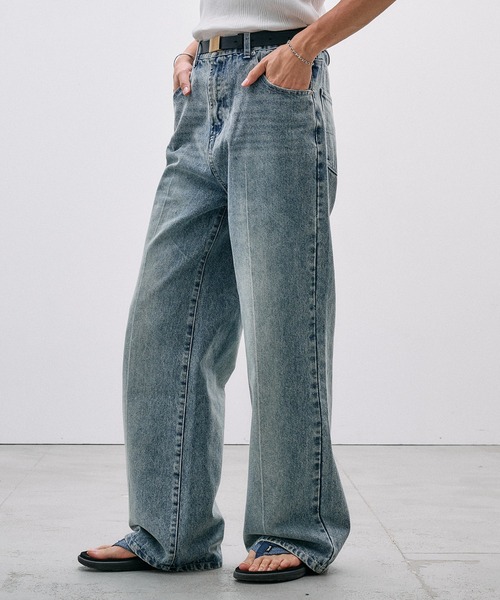 Adoon plain(アドーンプレーン)の「CENTER LINE STRAIGHT DENIM / センターラインストレートデニムパンツ(デニムパンツ・メンズ・ライトブルー/ブラック・SMALL/MEDIUM/LARGE)」の5枚目の写真