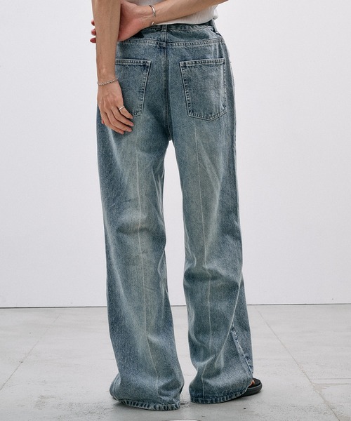 Adoon plain(アドーンプレーン)の「CENTER LINE STRAIGHT DENIM / センターラインストレートデニムパンツ(デニムパンツ・メンズ・ライトブルー/ブラック・SMALL/MEDIUM/LARGE)」の15枚目の写真