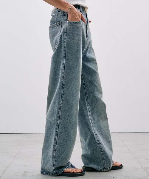 Adoon plain(アドーンプレーン)の「CENTER LINE STRAIGHT DENIM / センターラインストレートデニムパンツ(デニムパンツ・メンズ・ライトブルー/ブラック・SMALL/MEDIUM/LARGE)」の16枚目の写真