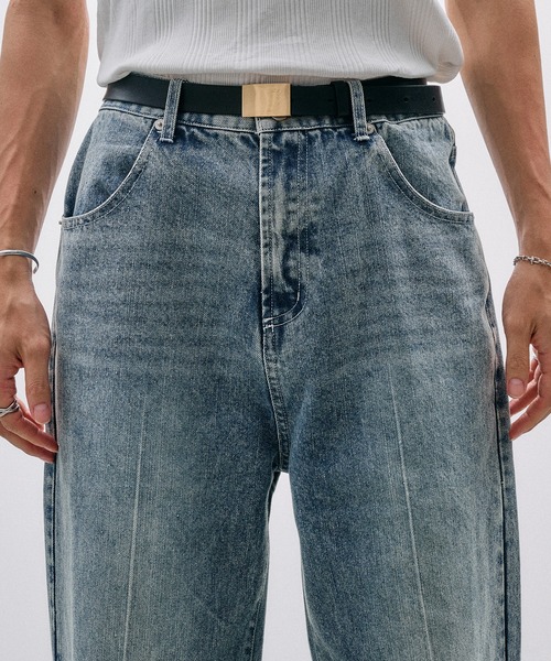 Adoon plain(アドーンプレーン)の「CENTER LINE STRAIGHT DENIM / センターラインストレートデニムパンツ(デニムパンツ・メンズ・ライトブルー/ブラック・SMALL/MEDIUM/LARGE)」の17枚目の写真