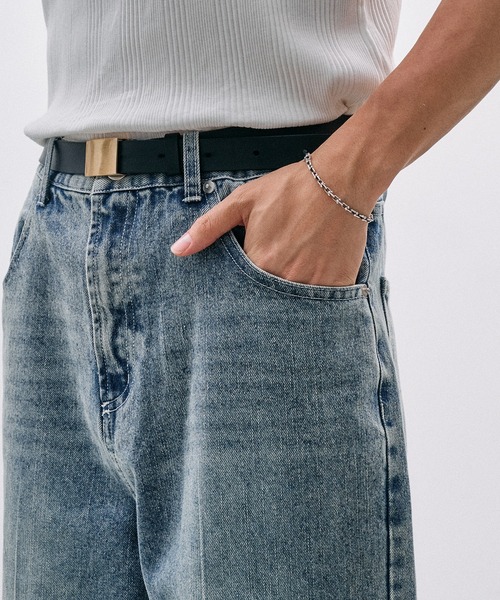 Adoon plain(アドーンプレーン)の「CENTER LINE STRAIGHT DENIM / センターラインストレートデニムパンツ(デニムパンツ・メンズ・ライトブルー/ブラック・SMALL/MEDIUM/LARGE)」の18枚目の写真