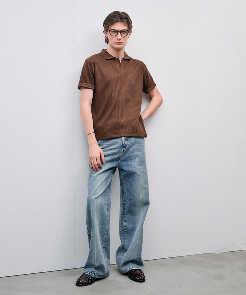 Adoon plain(アドーンプレーン)の「CENTER LINE STRAIGHT DENIM / センターラインストレートデニムパンツ(デニムパンツ・メンズ・ライトブルー/ブラック・SMALL/MEDIUM/LARGE)」の6枚目の写真
