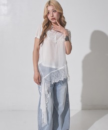 シフォンレースキャミ&フレンチスリーブTセット