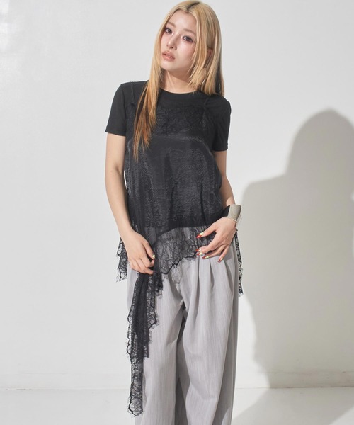 ANAP（アナップ）の「シフォンレースキャミ＆フレンチスリーブＴセット（アンサンブル・レディース・ブラック/ホワイト・F）」の3枚目の写真