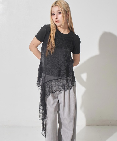 ANAP（アナップ）の「シフォンレースキャミ＆フレンチスリーブＴセット（アンサンブル・レディース・ブラック/ホワイト・F）」の4枚目の写真