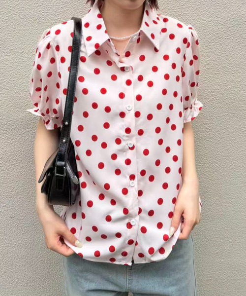 mebole(メボレ)の「Red polka dot shirt(シャツ/ブラウス・レディース・ホワイト/ピンク・FREE)」の3枚目の写真