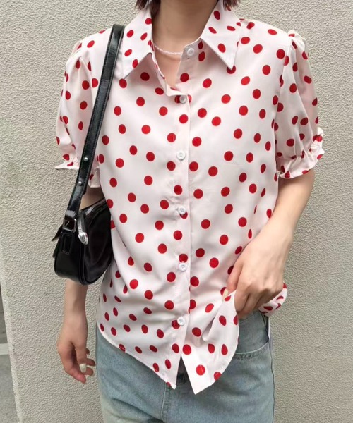 mebole(メボレ)の「Red polka dot shirt(シャツ/ブラウス・レディース・ホワイト/ピンク・FREE)」の5枚目の写真