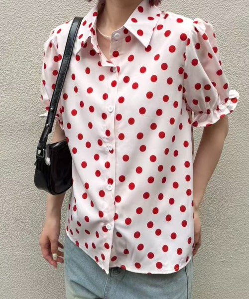 mebole(メボレ)の「Red polka dot shirt(シャツ/ブラウス・レディース・ホワイト/ピンク・FREE)」の6枚目の写真