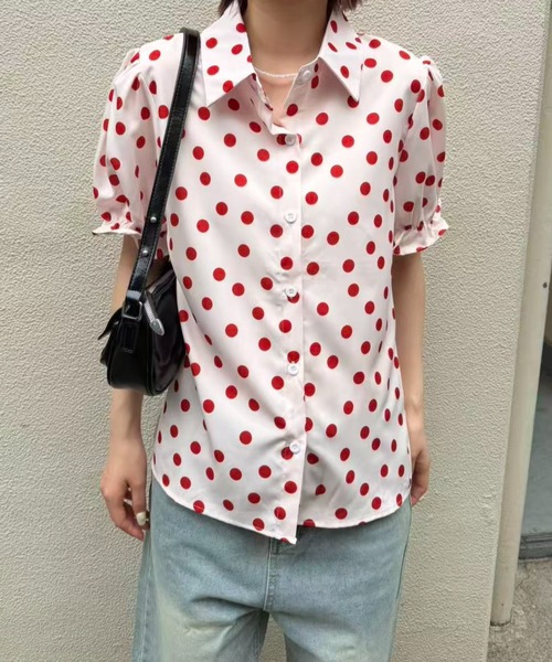 mebole(メボレ)の「Red polka dot shirt(シャツ/ブラウス・レディース・ホワイト/ピンク・FREE)」の7枚目の写真