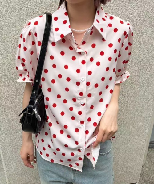 mebole(メボレ)の「Red polka dot shirt(シャツ/ブラウス・レディース・ホワイト/ピンク・FREE)」の8枚目の写真