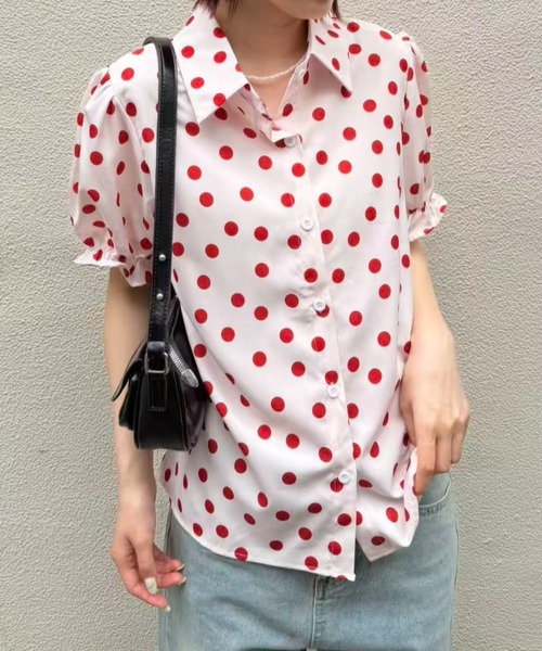 mebole(メボレ)の「Red polka dot shirt(シャツ/ブラウス・レディース・ホワイト/ピンク・FREE)」の9枚目の写真