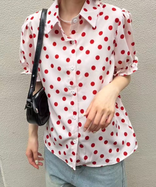 mebole(メボレ)の「Red polka dot shirt(シャツ/ブラウス・レディース・ホワイト/ピンク・FREE)」の12枚目の写真