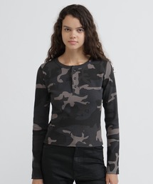 《WEB限定/DAILY/デイリー/WOMAN》RIB CAMO L/S HENLEY NECK T-SHIRT