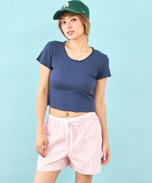 anap mimpi（アナップミンピ）の「ダブル ウエスト ストライプ ショート パンツ（その他パンツ・レディース・グリーン/ピンク・F）」の11枚目の写真