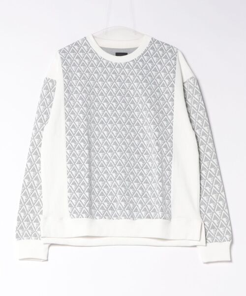NO WAY(ノーウェイ)の「/MMMM/ジオメトリックジャガードサイドネル切替クルーネック(Tシャツ/カットソー・メンズ・ホワイト系その他・MEDIUM)」の1枚目の写真