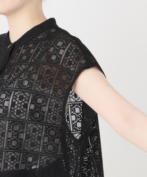 Spick & Span(スピックアンドスパン)の「《WEB限定 / 追加》PEレースフレンチスリーブシャツ(シャツ/ブラウス・レディース・ブラック/ホワイト・FREE)」の9枚目の写真