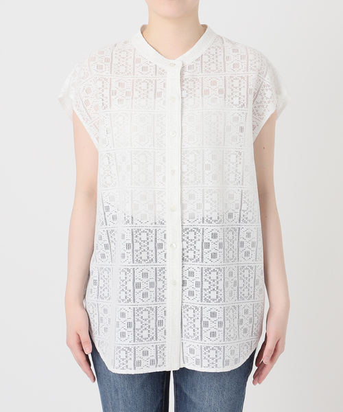 Spick & Span(スピックアンドスパン)の「《WEB限定 / 追加》PEレースフレンチスリーブシャツ(シャツ/ブラウス・レディース・ブラック/ホワイト・FREE)」の4枚目の写真