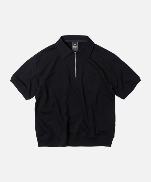 COLLAR HALF ZIP SWEAT T‑SHIRT — чёрная