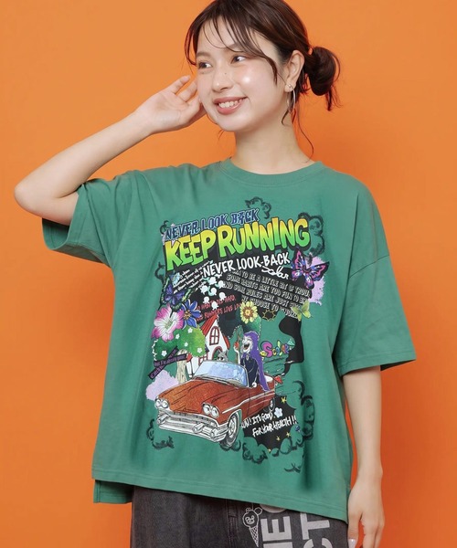 ScoLar(スカラー)の「ScoLar(スカラー) ダークメルヘン柄Tシャツ(Tシャツ/カットソー・レディース・ブラック/ネイビー/グリーン/オフホワイト・MEDIUM)」の3枚目の写真