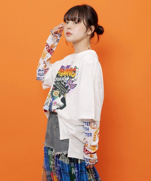 ScoLar(スカラー)の「ScoLar(スカラー) ダークメルヘン柄Tシャツ(Tシャツ/カットソー・レディース・ブラック/ネイビー/グリーン/オフホワイト・MEDIUM)」の7枚目の写真