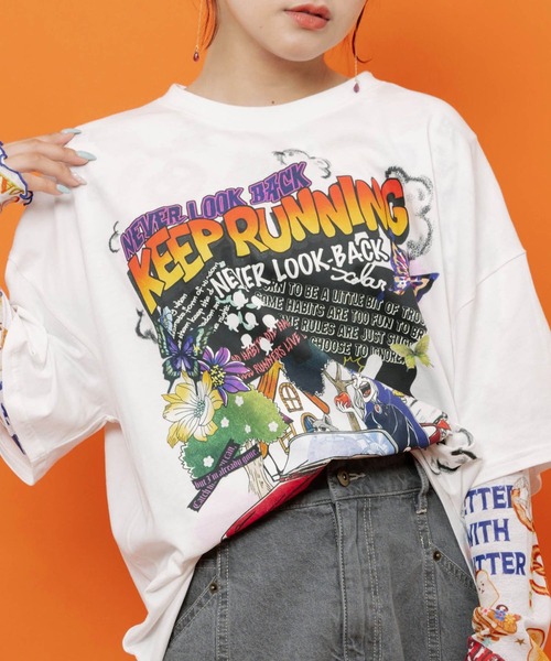 ScoLar(スカラー)の「ScoLar(スカラー) ダークメルヘン柄Tシャツ(Tシャツ/カットソー・レディース・ブラック/ネイビー/グリーン/オフホワイト・MEDIUM)」の10枚目の写真