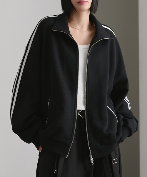 cussil(クシル)の「【cussil/クシル】ルーズシルエットラインスリーブスウェットトラックジップジャケット(ブルゾン・メンズ・ブラック/グレー・L/M/S)」の20枚目の写真