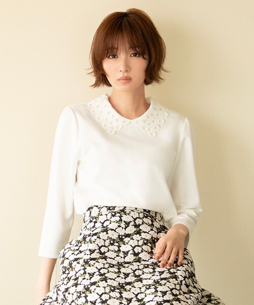 TOCCA(トッカ)の「DOT COLLAR TOPS カットソー(Tシャツ/カットソー・レディース・アイボリー系/ブラック系・MEDIUM/SMALL)」の1枚目の写真
