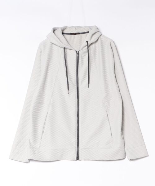 m.f.editorial(エムエフエディトリアル)の「フルジップ パーカー メンズ 長袖 ストレッチ ハニカム ジャガード フーディー(パーカー・メンズ・ライトグレー/グレー系その他2・MEDIUM/LARGE/X-LARGE)」の6枚目の写真