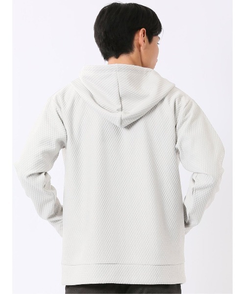 m.f.editorial(エムエフエディトリアル)の「フルジップ パーカー メンズ 長袖 ストレッチ ハニカム ジャガード フーディー(パーカー・メンズ・ライトグレー/グレー系その他2・MEDIUM/LARGE/X-LARGE)」の19枚目の写真