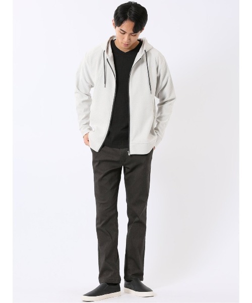 m.f.editorial(エムエフエディトリアル)の「フルジップ パーカー メンズ 長袖 ストレッチ ハニカム ジャガード フーディー(パーカー・メンズ・ライトグレー/グレー系その他2・MEDIUM/LARGE/X-LARGE)」の21枚目の写真