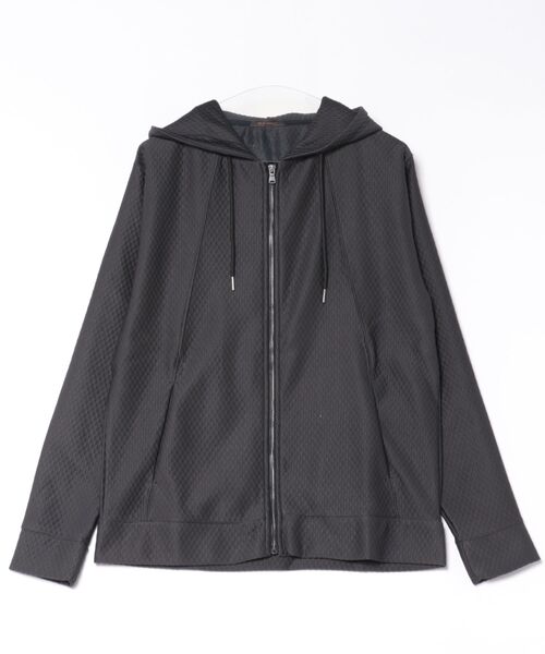 m.f.editorial(エムエフエディトリアル)の「フルジップ パーカー メンズ 長袖 ストレッチ ハニカム ジャガード フーディー(パーカー・メンズ・ライトグレー/グレー系その他2・MEDIUM/LARGE/X-LARGE)」の17枚目の写真