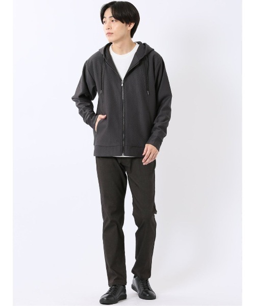 m.f.editorial(エムエフエディトリアル)の「フルジップ パーカー メンズ 長袖 ストレッチ ハニカム ジャガード フーディー(パーカー・メンズ・ライトグレー/グレー系その他2・MEDIUM/LARGE/X-LARGE)」の10枚目の写真