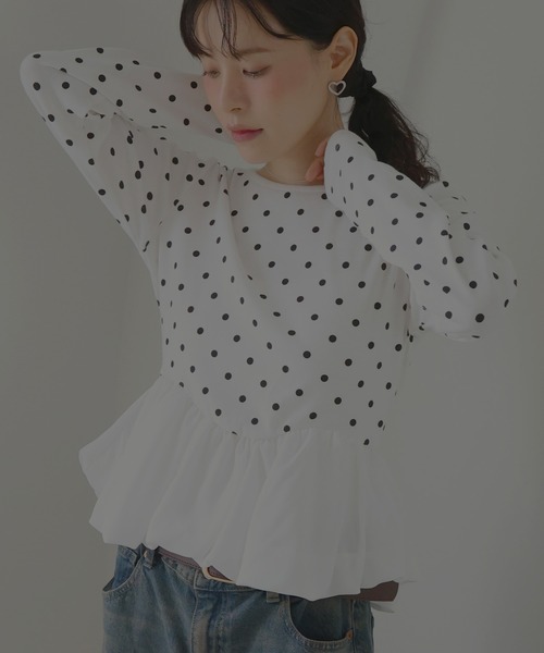 Mili affinity（ミリアフィニティー）の「ペプラム長袖リブトップス（Tシャツ/カットソー・レディース・ドット/ブラウン系その他/ブラック×ブラック/ホワイト系その他/ブラック×ホワイト・FREE）」の9枚目の写真