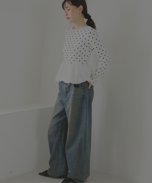 Mili affinity（ミリアフィニティー）の「ペプラム長袖リブトップス（Tシャツ/カットソー・レディース・ドット/ブラウン系その他/ブラック×ブラック/ホワイト系その他/ブラック×ホワイト・FREE）」の10枚目の写真