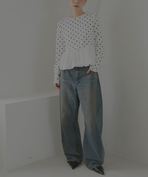 Mili affinity（ミリアフィニティー）の「ペプラム長袖リブトップス（Tシャツ/カットソー・レディース・ドット/ブラウン系その他/ブラック×ブラック/ホワイト系その他/ブラック×ホワイト・FREE）」の11枚目の写真